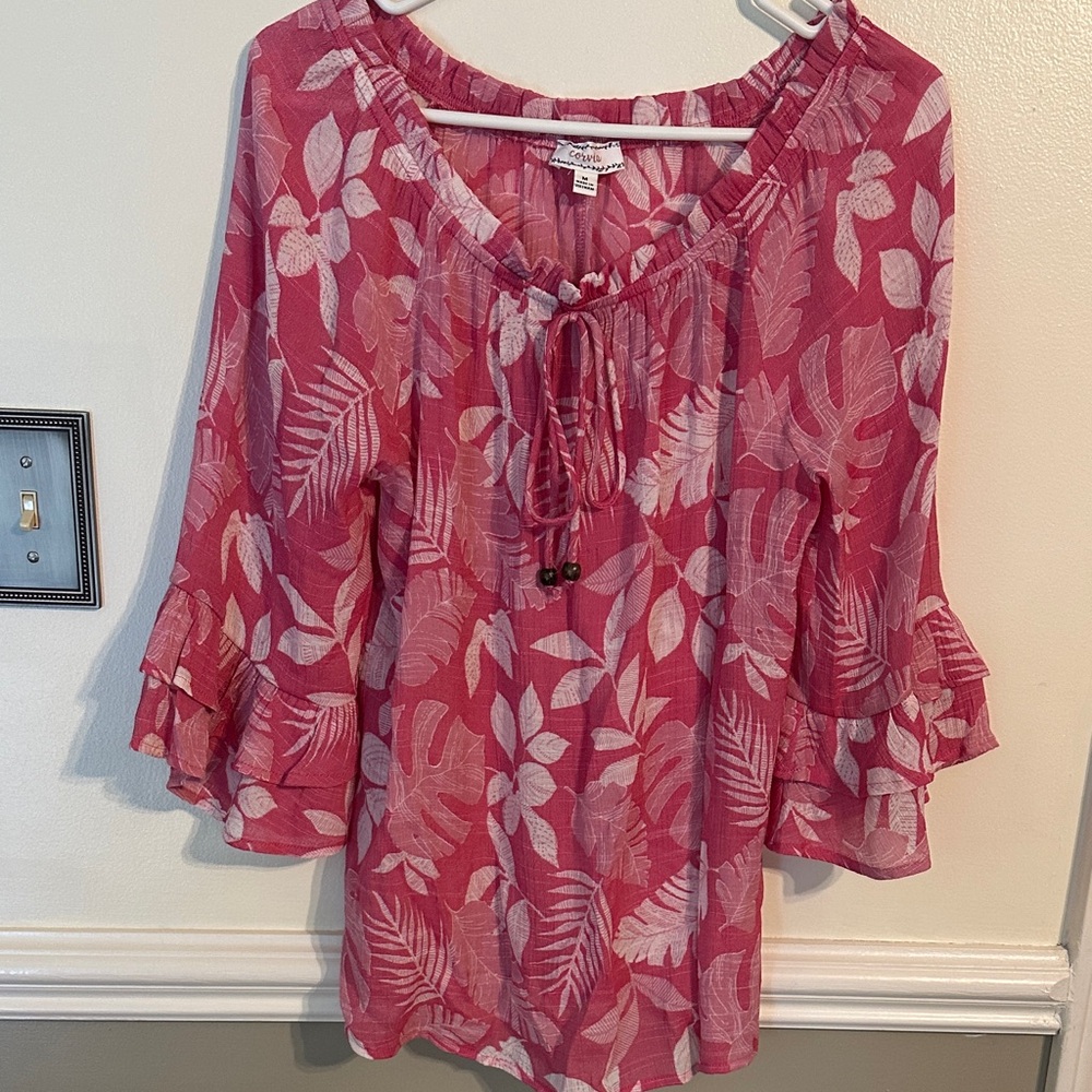 0090 Elegant Pink Floral Blouse for Women size medium